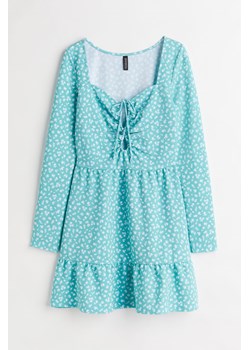 H & M - Krótka krepowana sukienka ze sznurowaniem - Turkusowy ze sklepu H&M w kategorii Sukienki - zdjęcie 169599293