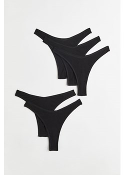 H & M - Prążkowane figi thong 5-pak - Czarny ze sklepu H&M w kategorii Majtki damskie - zdjęcie 169599373