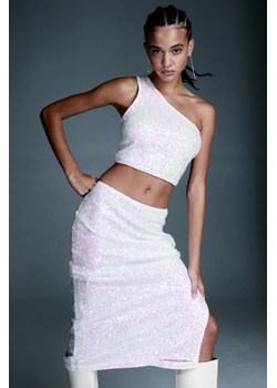 H & M - Cekinowy top na jedno ramię - Biały ze sklepu H&M w kategorii Bluzki damskie - zdjęcie 169599483
