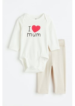 H & M - Komplet z bawełnianego dżerseju 2-częściowy - Beżowy ze sklepu H&M w kategorii Komplety niemowlęce - zdjęcie 169599881