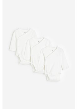 H & M - Kopertowe body 3-pak - Biały ze sklepu H&M w kategorii Body niemowlęce - zdjęcie 169599931