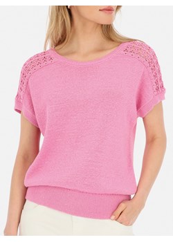 Różowa dzianinowa bluzka z ażurowymi rękawami Red Button Jerry ze sklepu Eye For Fashion w kategorii Bluzki damskie - zdjęcie 169600741