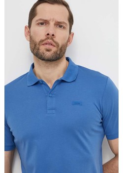 Calvin Klein polo bawełniane kolor niebieski gładki ze sklepu ANSWEAR.com w kategorii T-shirty męskie - zdjęcie 169601371