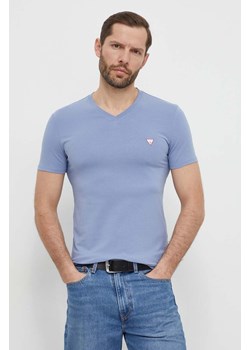 Guess t-shirt męski kolor niebieski gładki M2YI32 J1314 ze sklepu ANSWEAR.com w kategorii T-shirty męskie - zdjęcie 169601391