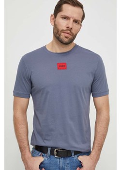 HUGO t-shirt bawełniany męski kolor niebieski z aplikacją 50447978 ze sklepu ANSWEAR.com w kategorii T-shirty męskie - zdjęcie 169601400