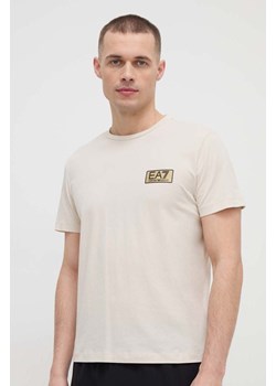 EA7 Emporio Armani t-shirt bawełniany męski kolor beżowy z aplikacją ze sklepu ANSWEAR.com w kategorii T-shirty męskie - zdjęcie 169601852
