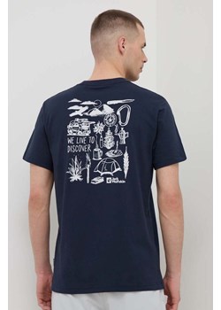 Jack Wolfskin t-shirt bawełniany męski kolor granatowy z nadrukiem 1809761 ze sklepu ANSWEAR.com w kategorii T-shirty męskie - zdjęcie 169601893