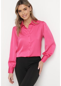 Różowa Satynowa Koszula z Szerokimi Rękawami i Guzikami Buroria ze sklepu Born2be Odzież w kategorii Koszule damskie - zdjęcie 169603260