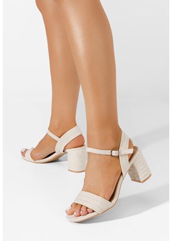 Beżowe sandały na słupku Paulista ze sklepu Zapatos w kategorii Sandały damskie - zdjęcie 169607370