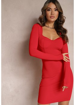 Czerwona Mini Sukienka Dopasowana z Usztywnianym Kwadratowym Dekoltem Olimpidia ze sklepu Renee odzież w kategorii Sukienki - zdjęcie 169607990