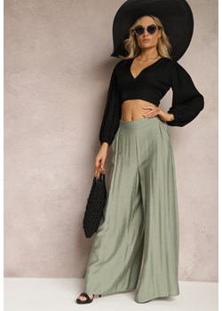 Zielone Szerokie Spodnie Casualowe z Gumką w Pasie Indala ze sklepu Renee odzież w kategorii Spodnie damskie - zdjęcie 169608062