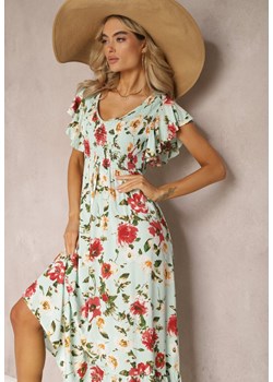 Jasnozielona Wiskozowa Sukienka w Kwiatowy Print Rozkloszowana Maxi Veradisia ze sklepu Renee odzież w kategorii Sukienki - zdjęcie 169608160