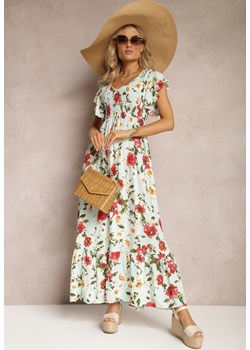 Jasnozielona Wiskozowa Sukienka w Kwiatowy Print Rozkloszowana Maxi Veradisia ze sklepu Renee odzież w kategorii Sukienki - zdjęcie 169608162