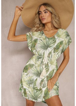 Zielona Mini Sukienka Pudełkowa we Florystyczny Print Dodatkowo Pasek z Chwostami Ariase ze sklepu Renee odzież w kategorii Sukienki - zdjęcie 169608182