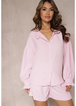 Różowa Koszula z Falbanką przy Szyi i Bufiastymi Rękawami Elloa ze sklepu Renee odzież w kategorii Koszule damskie - zdjęcie 169608210