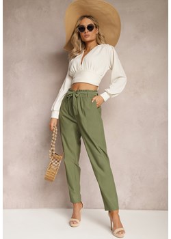 Zielone Spodnie Paper Bag z Paskiem Materiałowym Esrice ze sklepu Renee odzież w kategorii Spodnie damskie - zdjęcie 169608262