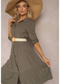 Ciemnozielona Rozkloszowana Sukienka z Bawełny w Koszulowym Stylu Canidre ze sklepu Renee odzież w kategorii Sukienki - zdjęcie 169608444