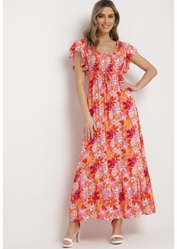 Pomarańczowa Sukienka Maxi z Kwiatowym Wzorem i Gumką w Talii Oleccte ze sklepu Born2be Odzież w kategorii Sukienki - zdjęcie 169616514