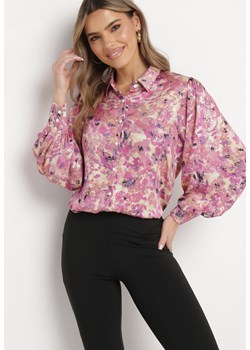 Różowa Koszula z Bufiastymi Rękawami Ozdobiona Błyszczącym Printem Jexeria ze sklepu Born2be Odzież w kategorii Koszule damskie - zdjęcie 169616572