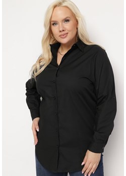 Czarna Długa Koszula z Podwijanymi Rękawami i Kołnierzykiem Saturea ze sklepu Born2be Odzież w kategorii Koszule damskie - zdjęcie 169616613