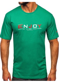 Zielony bawełniany t-shirt męski z nadrukiem Denley 14739 ze sklepu Denley w kategorii T-shirty męskie - zdjęcie 169618842