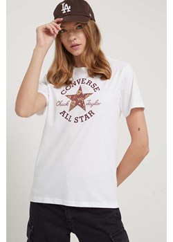 Converse t-shirt bawełniany damski kolor beżowy ze sklepu ANSWEAR.com w kategorii Bluzki damskie - zdjęcie 169620103