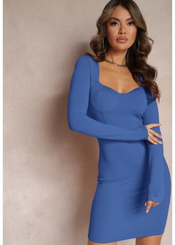 Niebieska Mini Sukienka Dopasowana z Usztywnianym Kwadratowym Dekoltem Olimpidia ze sklepu Renee odzież w kategorii Sukienki - zdjęcie 169628841