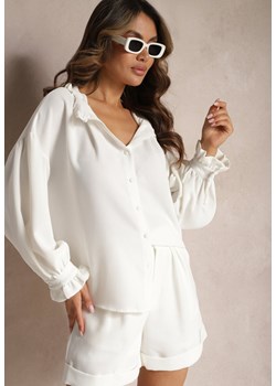 Biała Koszula z Falbanką przy Szyi i Bufiastymi Rękawami Elloa ze sklepu Renee odzież w kategorii Koszule damskie - zdjęcie 169629061