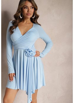 Niebieska Sukienka Asymetryczna z Odpinaną Broszką w Kształcie Kwiatka Incendia ze sklepu Renee odzież w kategorii Sukienki - zdjęcie 169629192