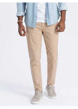 Jeansowe spodnie męskie bez przetarć SLIM FIT - beżowe V8 OM-PADP-0148 ze sklepu ombre w kategorii Jeansy męskie - zdjęcie 169636604