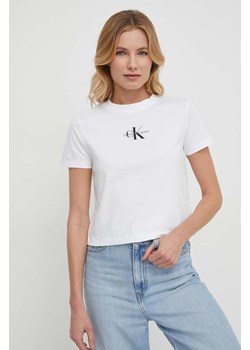 Calvin Klein Jeans t-shirt bawełniany damski kolor biały ze sklepu ANSWEAR.com w kategorii Bluzki damskie - zdjęcie 169637810