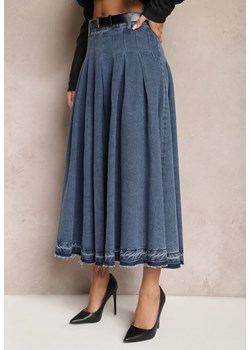 Niebieska Rozkloszowana Spódnica Jeansowa z Paskiem z Klamrą Varnie ze sklepu Renee odzież w kategorii Spódnice - zdjęcie 169641044