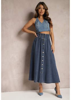 Granatowa Jeansowa Spódnica Maxi z Guzikami z Bawełny Rachellia ze sklepu Renee odzież w kategorii Spódnice - zdjęcie 169641062
