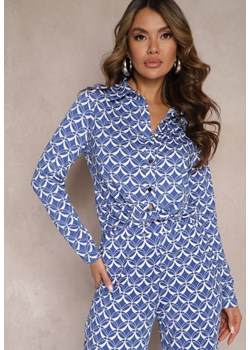 Niebieska Koszula o Unikatowym Deseniu z Metalicznymi Guzikami Amidela ze sklepu Renee odzież w kategorii Koszule damskie - zdjęcie 169641284