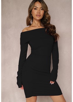 Czarna Sukienka Midi z Hiszpańskim Dekoltem i Marszczeniami Pastra ze sklepu Renee odzież w kategorii Sukienki - zdjęcie 169641434
