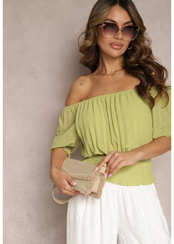 Jasnozielona Bluzka Hiszpanka z Marszczeniami Nuinama ze sklepu Renee odzież w kategorii Bluzki damskie - zdjęcie 169641454