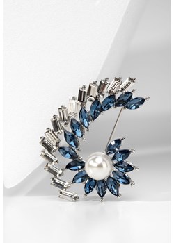 Broszka z perłą zdobiona niebieskimi cyrkoniami ze sklepu Molton w kategorii Broszki - zdjęcie 169645093