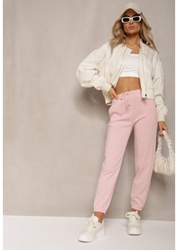 Różowe Dresowe Spodnie z Bawełny z Kieszeniami High Waist Faerida ze sklepu Renee odzież w kategorii Spodnie damskie - zdjęcie 169645412