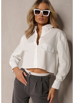 Biała Krótka Koszula z Bawełny Ozdobiona Imitacją Kieszeni Nordulia ze sklepu Renee odzież w kategorii Koszule damskie - zdjęcie 169645452