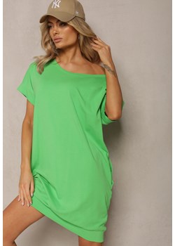 Zielona  T-shirtowa Sukienka Pudełkowa z Elastycznej Bawełny Ellensa ze sklepu Renee odzież w kategorii Sukienki - zdjęcie 169645492