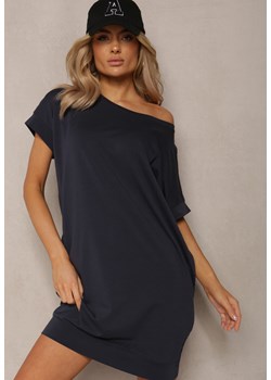 Granatowa  T-shirtowa Sukienka Pudełkowa z Elastycznej Bawełny Ellensa ze sklepu Renee odzież w kategorii Sukienki - zdjęcie 169645502