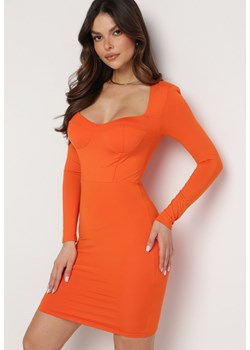 Pomarańczowa Dopasowana Sukienka Mini z Kwadratowym Dekoltem Iceria ze sklepu Born2be Odzież w kategorii Sukienki - zdjęcie 169645772