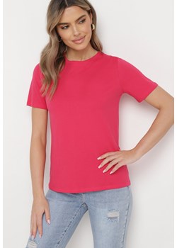 Różowy Bawełniany T-shirt o Klasycznym Fasonie Hebea ze sklepu Born2be Odzież w kategorii Bluzki damskie - zdjęcie 169646262