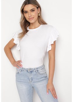 Biały T-shirt z Falowanym Rękawem Aidira ze sklepu Born2be Odzież w kategorii Bluzki damskie - zdjęcie 169646290