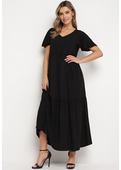 Czarna Bawełniana Sukienka Maxi z Krótkim Rękawem Rozkloszowana Leviossa ze sklepu Born2be Odzież w kategorii Sukienki - zdjęcie 169646381