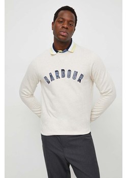 Barbour bluza bawełniana męska kolor beżowy z aplikacją ze sklepu ANSWEAR.com w kategorii Bluzy męskie - zdjęcie 169649713