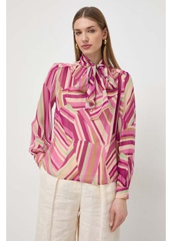 Luisa Spagnoli bluzka jedwabna kolor fioletowy wzorzysta ze sklepu ANSWEAR.com w kategorii Bluzki damskie - zdjęcie 169649810