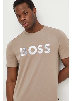 Boss Orange t-shirt bawełniany męski kolor beżowy z nadrukiem 50515997 ze sklepu ANSWEAR.com w kategorii T-shirty męskie - zdjęcie 169650671