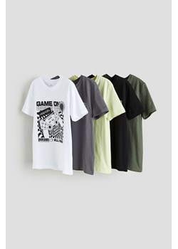 H & M - Bawełniany T-shirt 5-pak - Czarny ze sklepu H&M w kategorii T-shirty chłopięce - zdjęcie 169674972