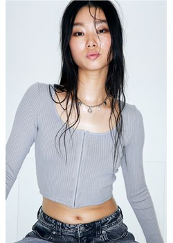 H & M - Krótki top z długim rękawem - Szary ze sklepu H&M w kategorii Bluzki damskie - zdjęcie 169675031